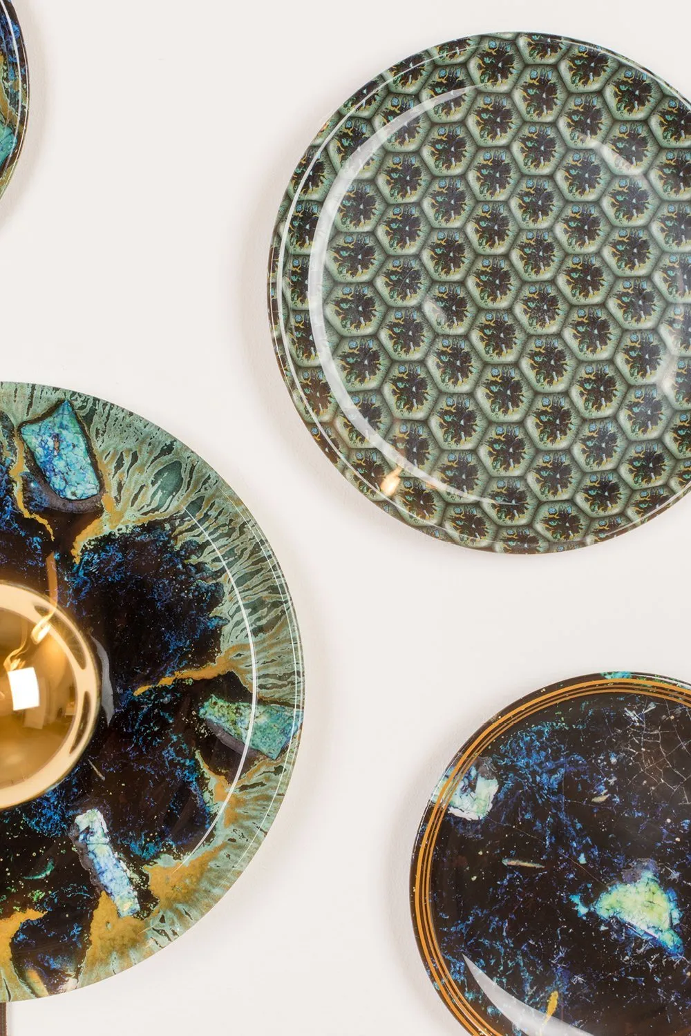 Peacock Print Wall Lamps (4) | Bold Monkey No Food Here Hexagon