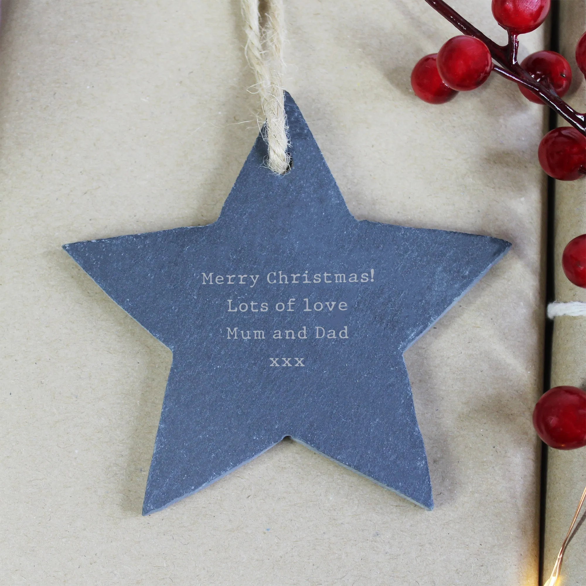 Personalised 'Our First Christmas Engaged' Slate Hanging Star Decoration
