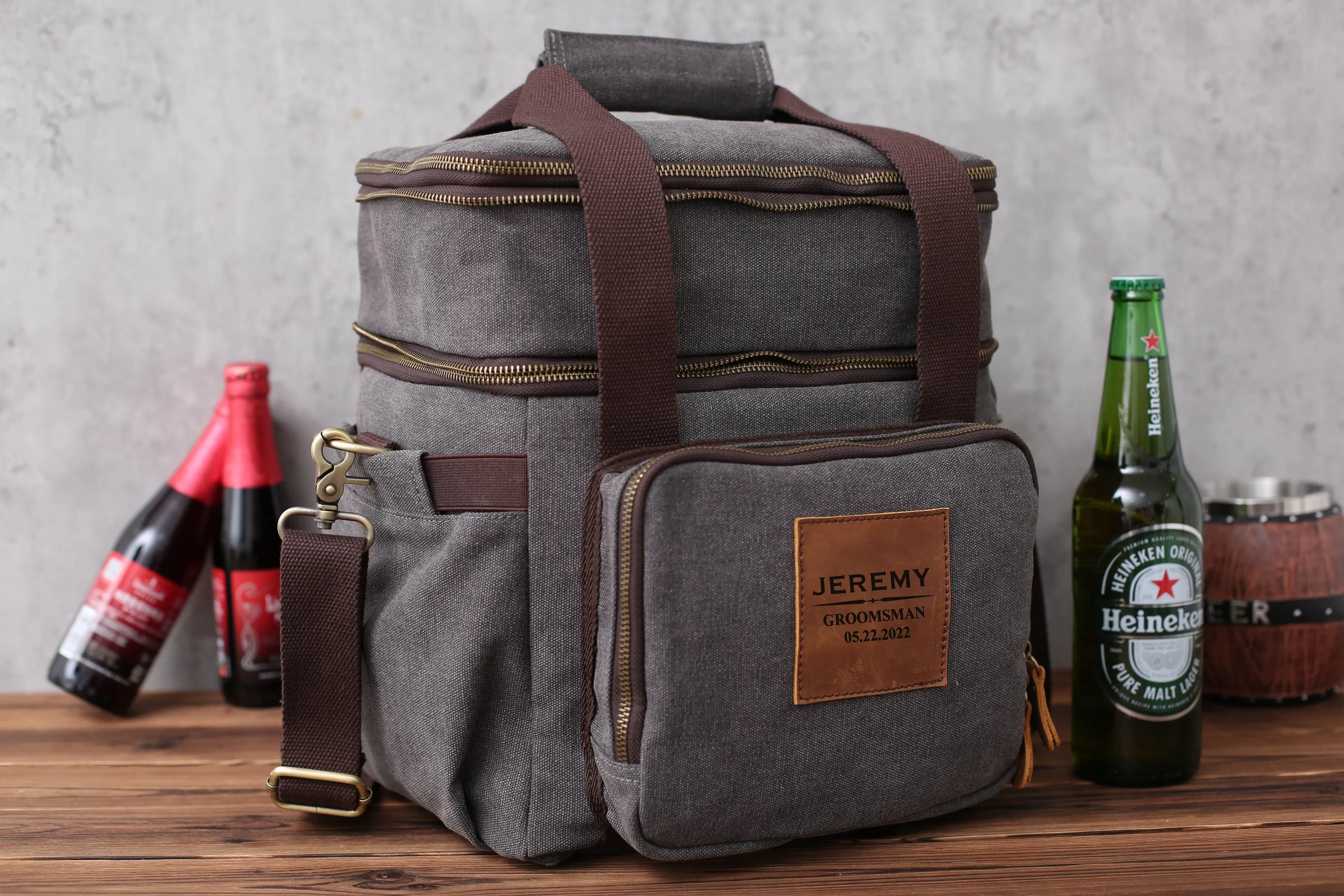 Personalized Double Decker Beer Cooler Bag Groomsmen Cooler Groomsmen Gifts Insulated Lunch Bag
