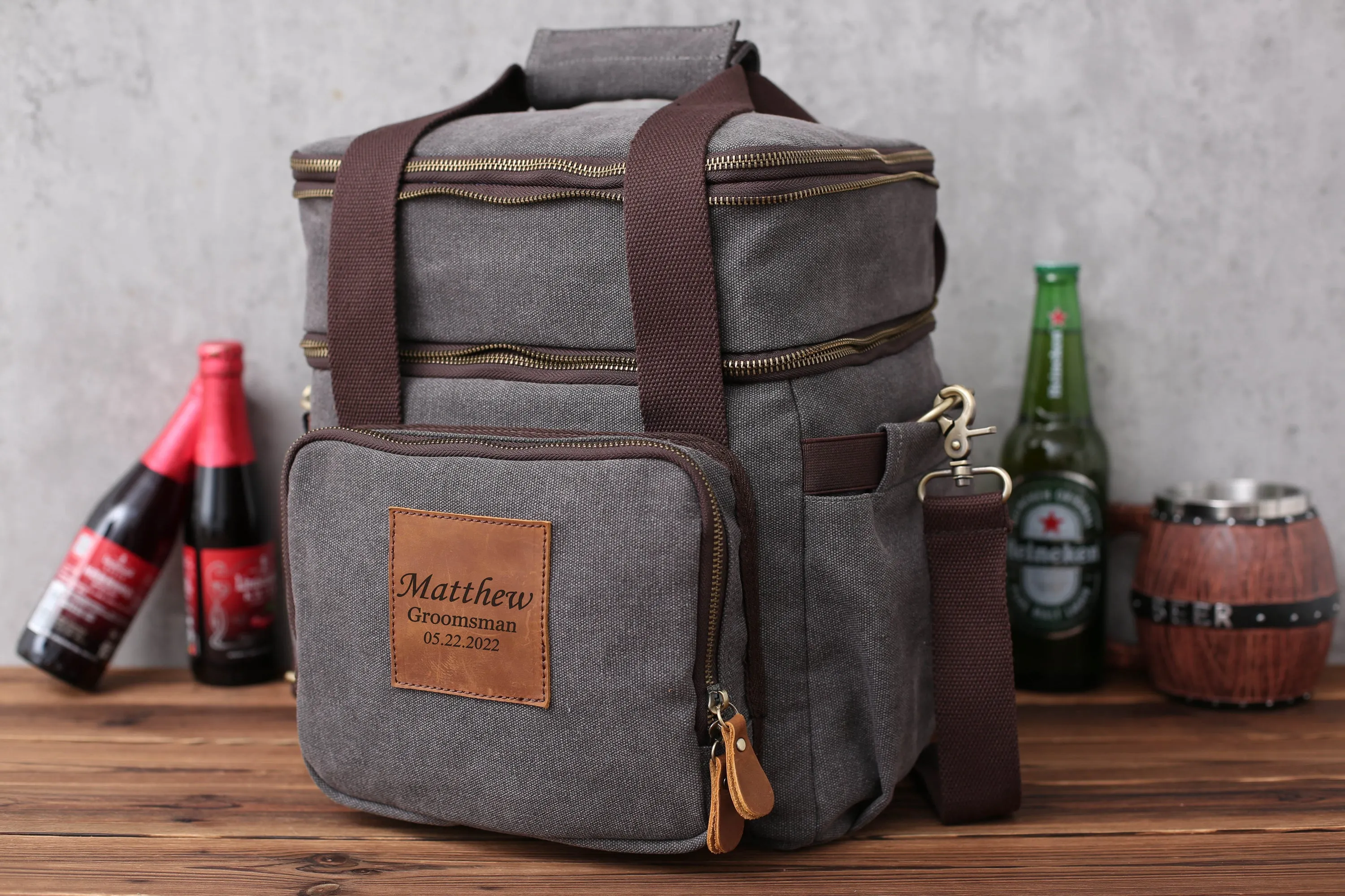 Personalized Double Decker Beer Cooler Bag Groomsmen Cooler Groomsmen Gifts Insulated Lunch Bag