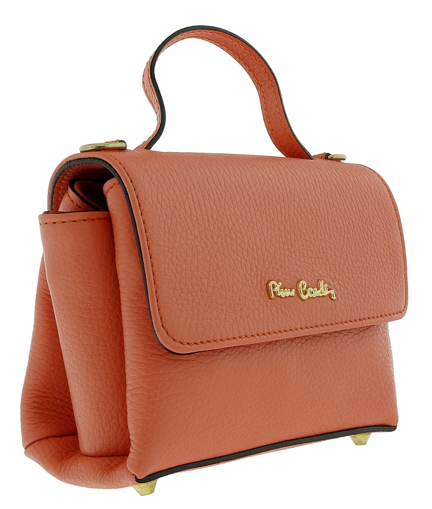 Pierre Cardin Peach Leather Small Soft Square Crossbody Bag