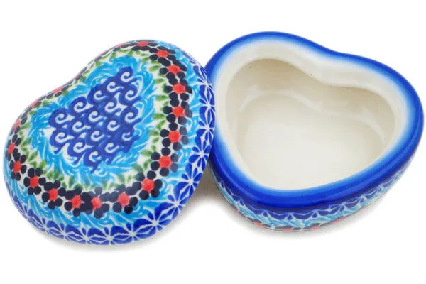Polish Pottery 4" Heart Shaped Jar Cheerful Poppies