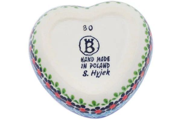 Polish Pottery 4" Heart Shaped Jar Cheerful Poppies