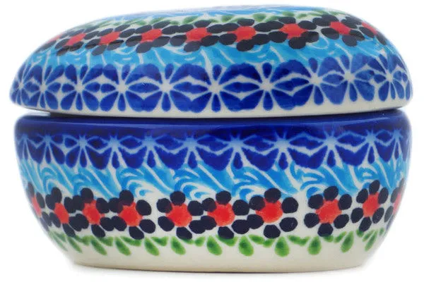 Polish Pottery 4" Heart Shaped Jar Cheerful Poppies