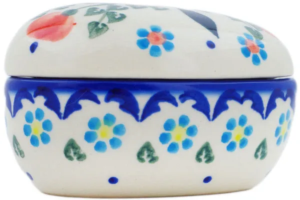 Polish Pottery 4" Heart Shaped Jar Peach Tudor Rose