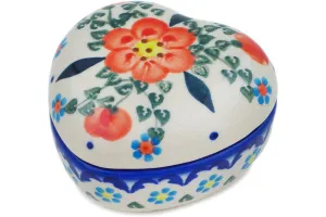 Polish Pottery 4" Heart Shaped Jar Peach Tudor Rose