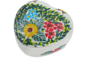 Polish Pottery 4" Heart Shaped Jar Sweet Butterflies