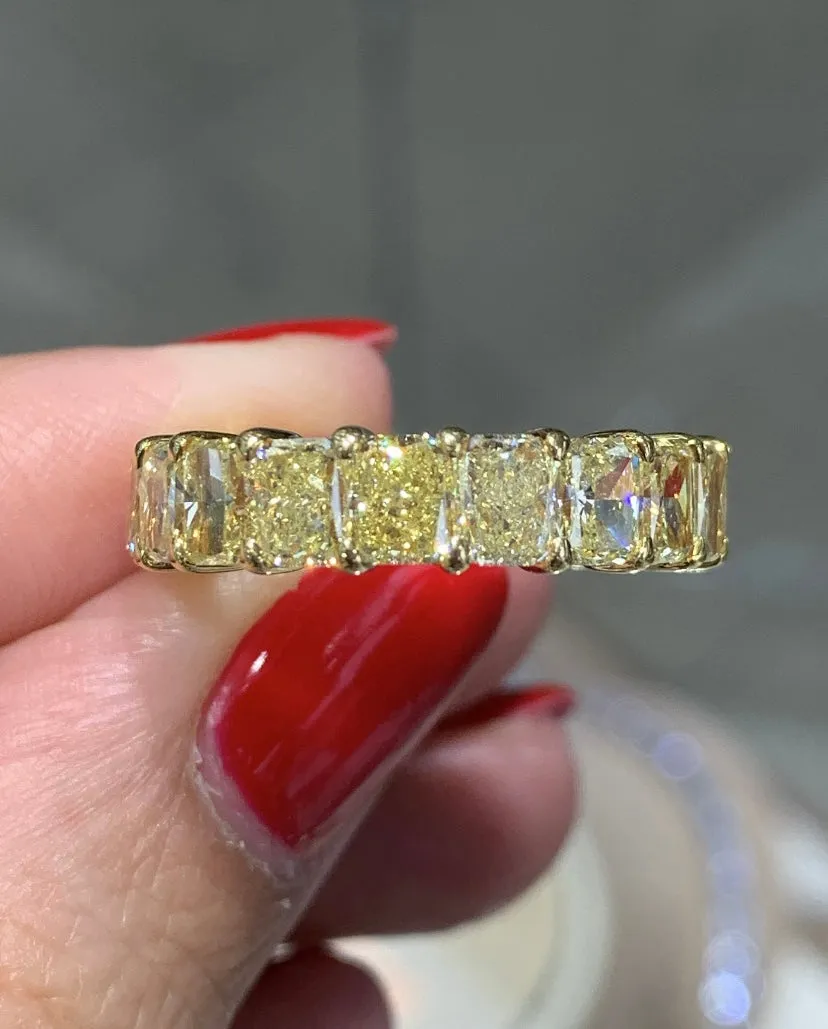 Radiant Cut Fancy Yellow Diamond Eternity Ring 6.99ctw