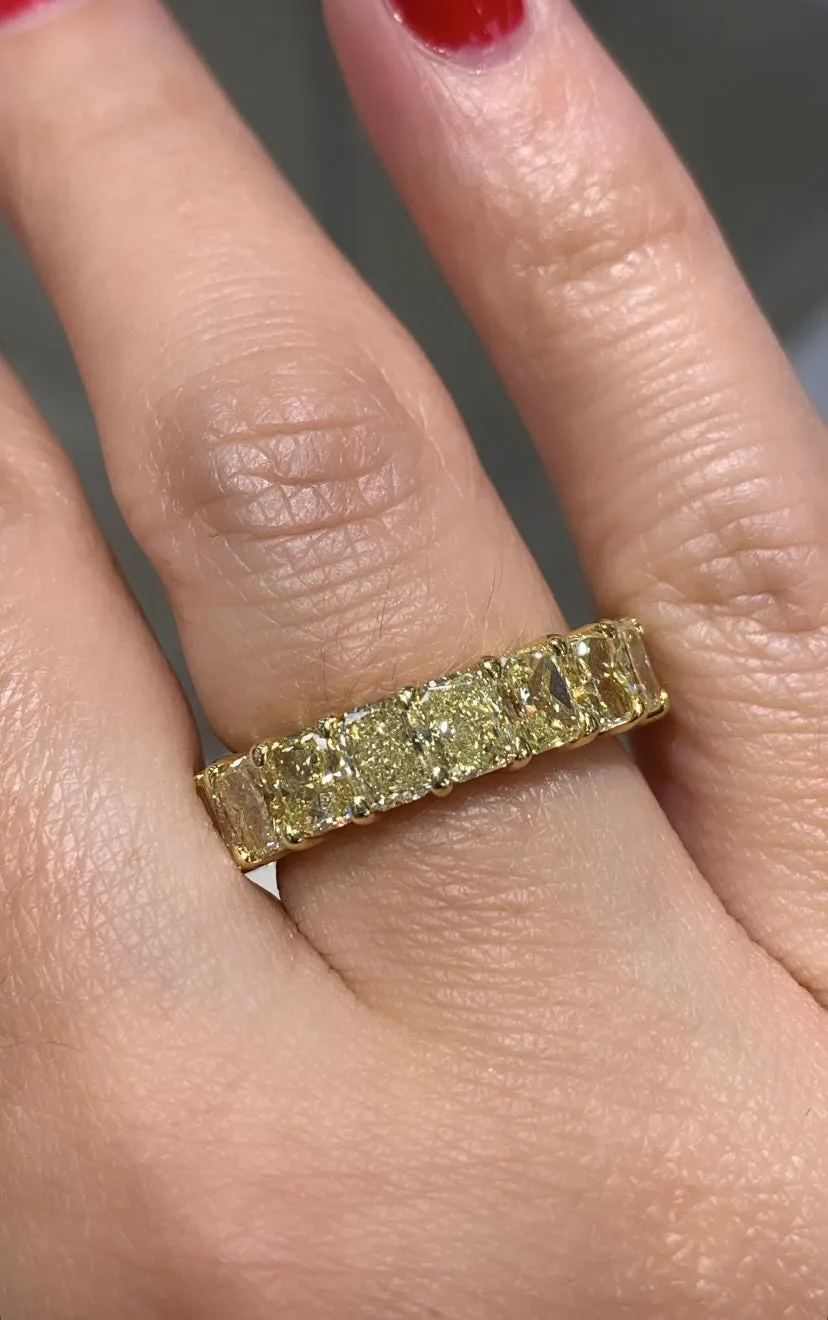 Radiant Cut Fancy Yellow Diamond Eternity Ring 6.99ctw