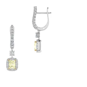 Radiant Cut Yellow and White Diamond Earrings