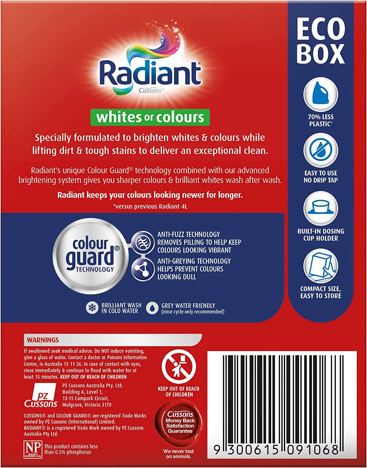 Radiant Eco-Friendly Box Liquid Laundry Detergent for Whites or Colours with Tap 4L