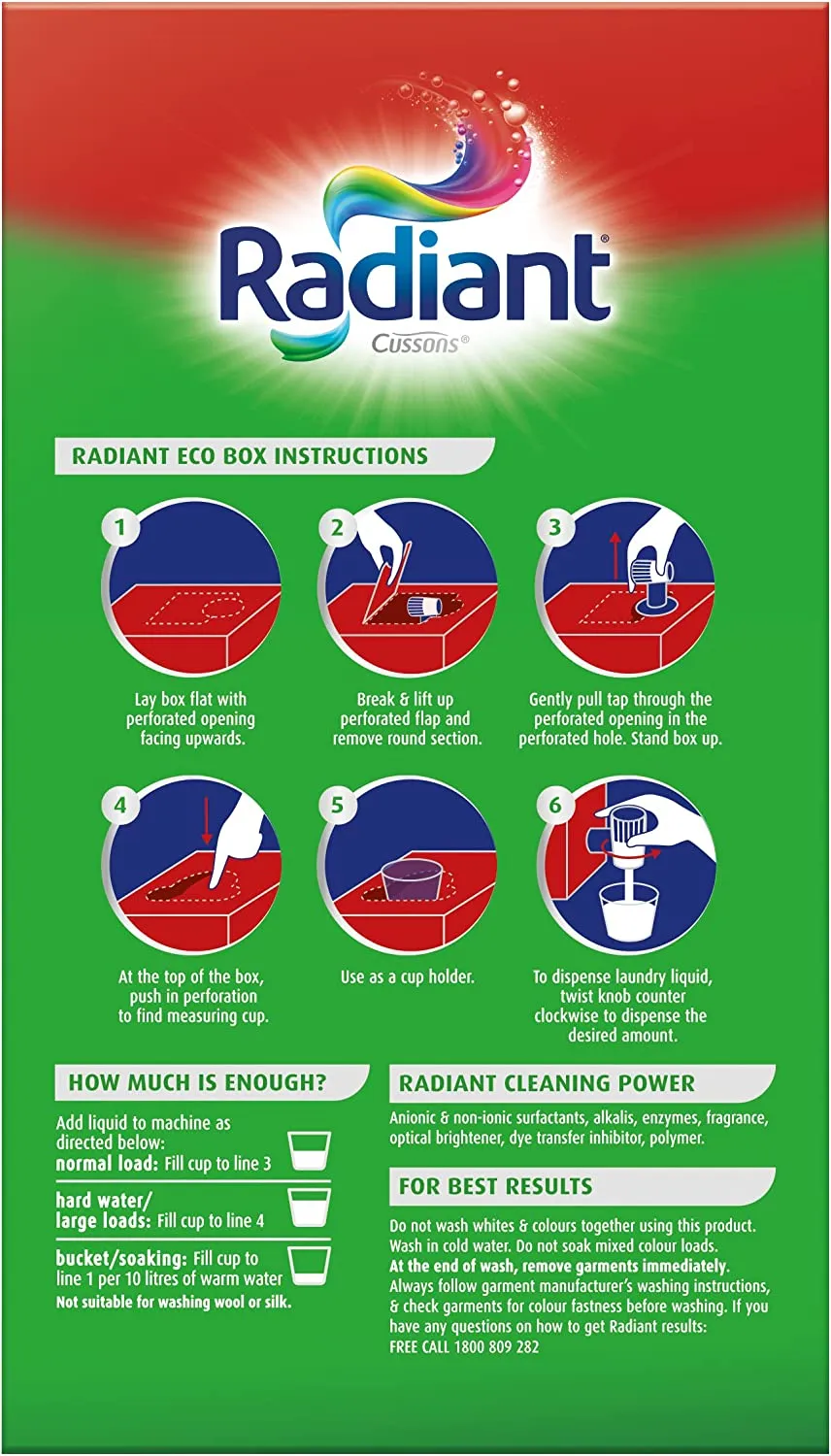 Radiant Eco-Friendly Box Liquid Laundry Detergent for Whites or Colours with Tap 4L