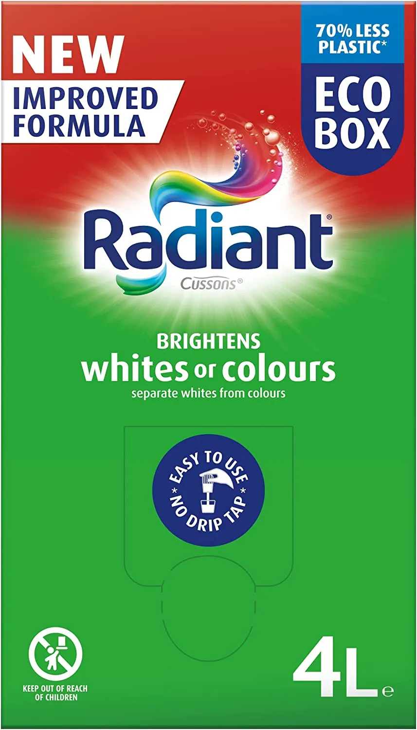 Radiant Eco-Friendly Box Liquid Laundry Detergent for Whites or Colours with Tap 4L