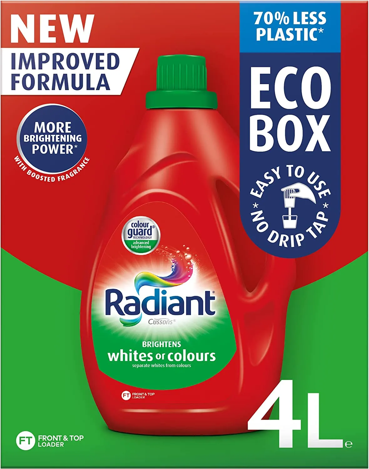 Radiant Eco-Friendly Box Liquid Laundry Detergent for Whites or Colours with Tap 4L