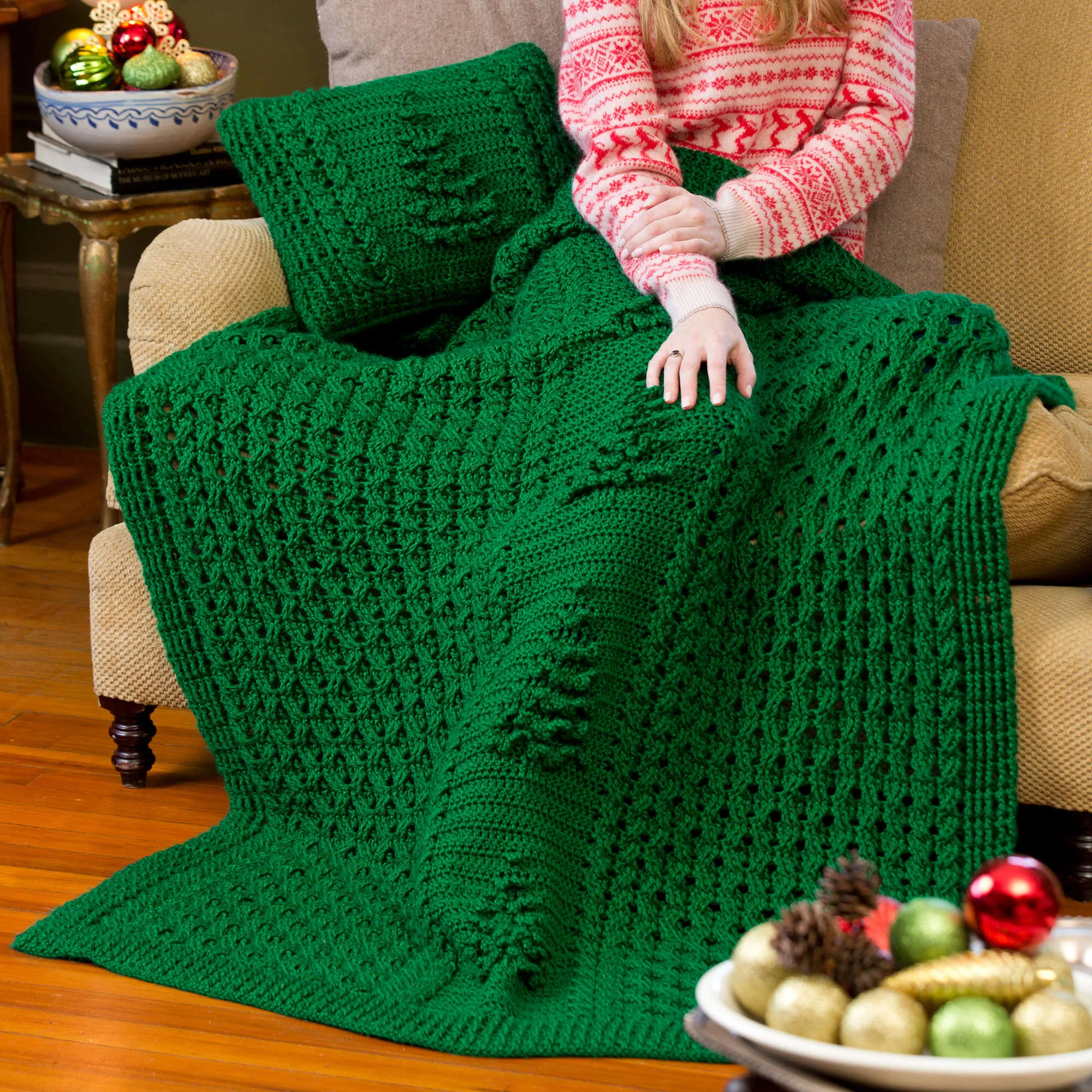 Red Heart Crochet Yule Tree Throw & Pillow
