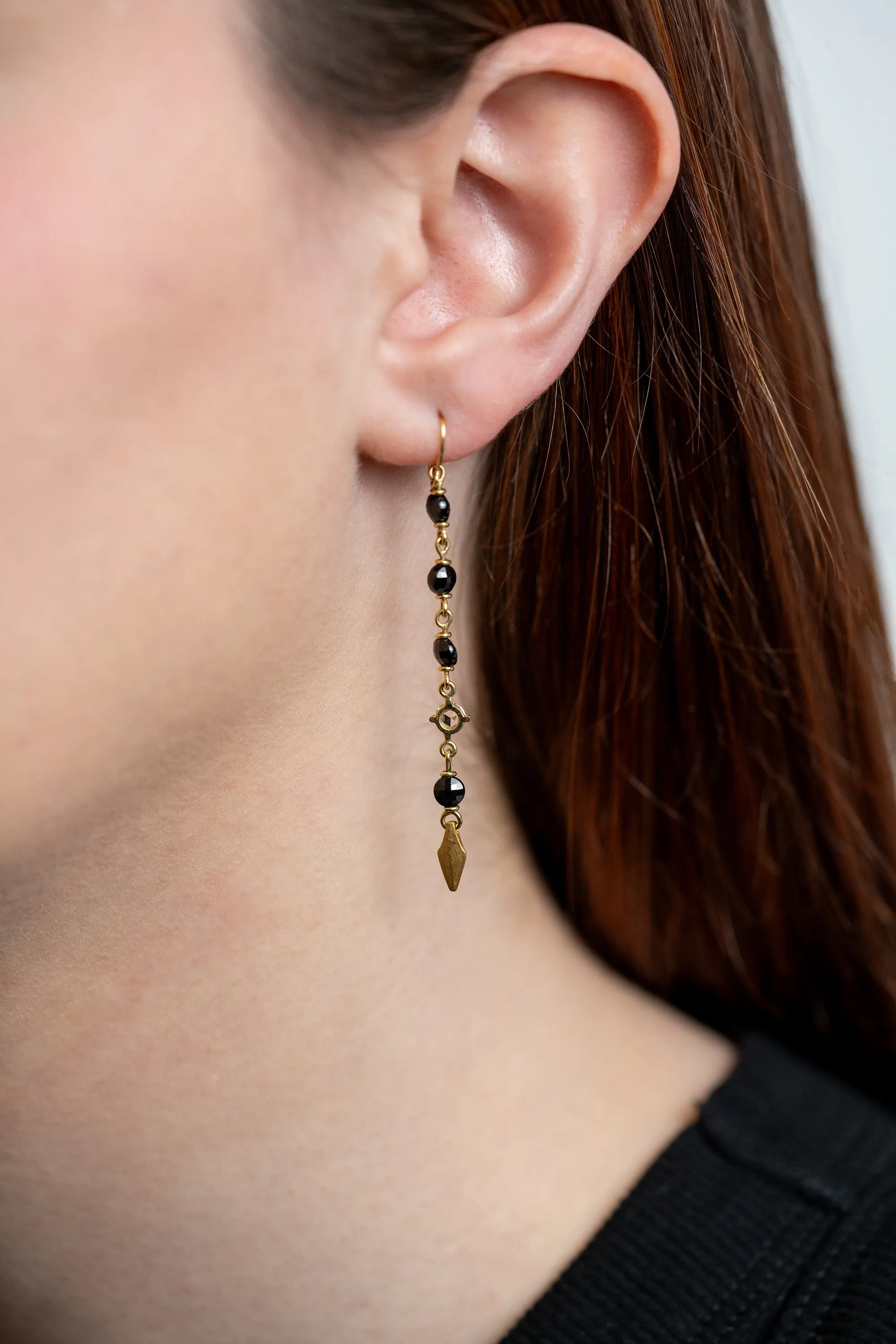 Rosecut Diamond & Black Spinel Dangle Drop Earrings