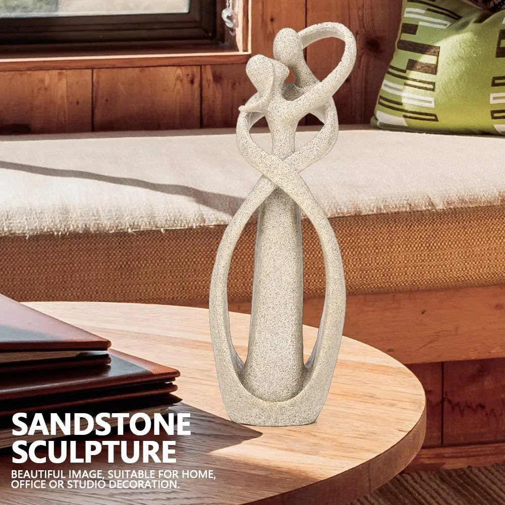 Sandstone Lover Figurine Hug Kiss Style Abstract Art Sculpture Statue Collectible Figurines, Handmade Sandstone Crafts Home Office Bookshelf Desktop Decor Valentines Wedding Gifts for Couple 9 Inch