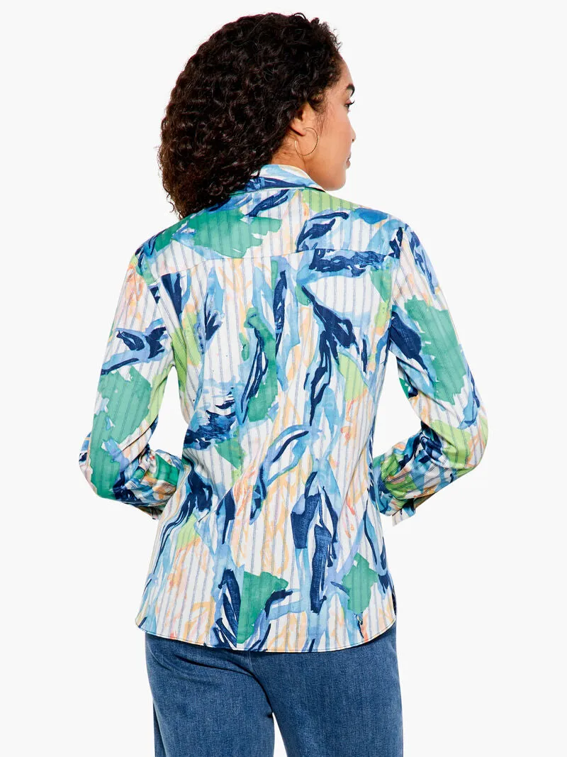 Scribble Vines Top In Green Multi