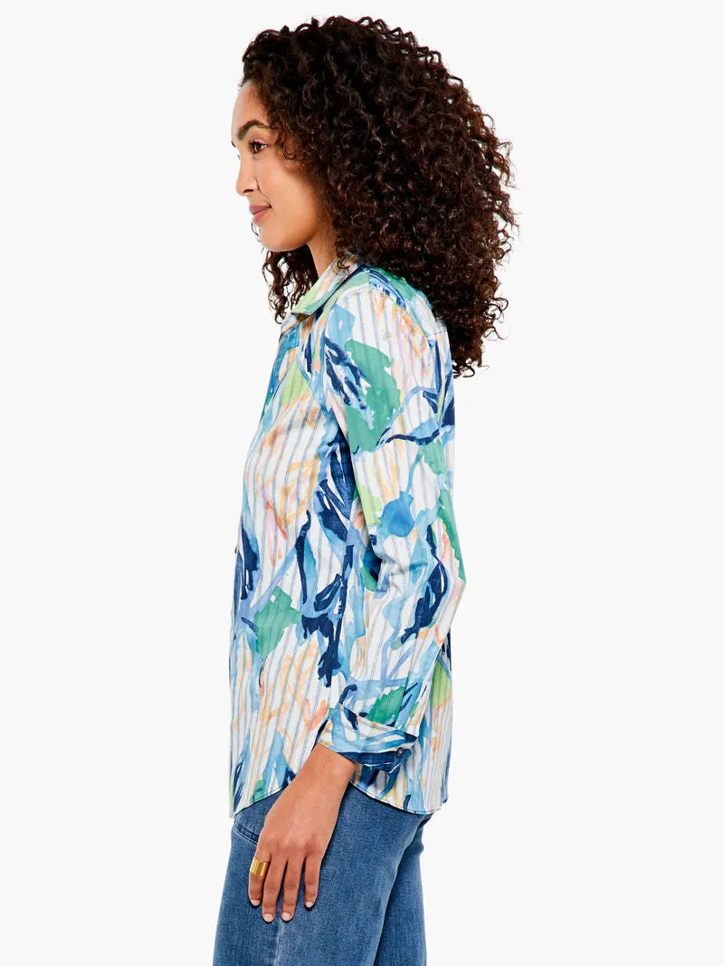 Scribble Vines Top In Green Multi