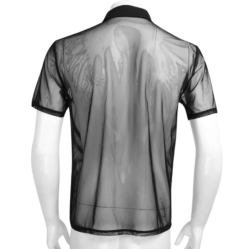 Sexy Thin See Through Summer Short Sleeves Turn Down Collar Style Men Polo Shirt