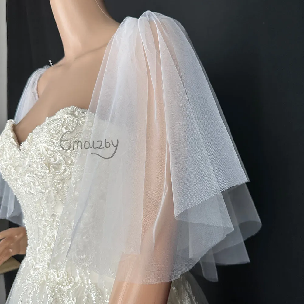 short flutter tulle off shoulder detach wedding sleeve , detachable bridal sleeve
