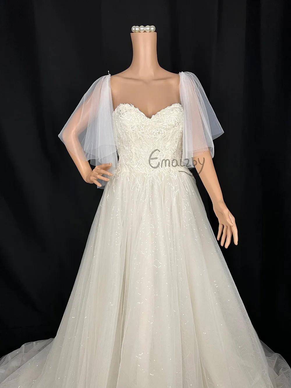 short flutter tulle off shoulder detach wedding sleeve , detachable bridal sleeve