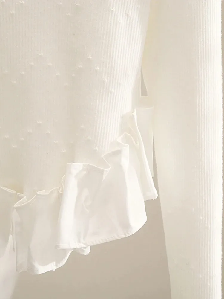 Slimming Spliced Pearls Sweaters For Women Round Neck Long Sleeve Patchwork Folds Knitting Sweater Female Fashion