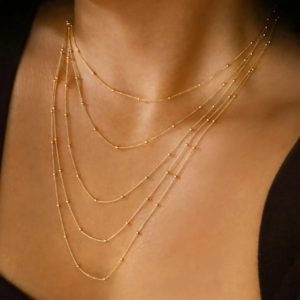 Soleil Collection Beaded Chain Necklace | 9K Solid White Gold