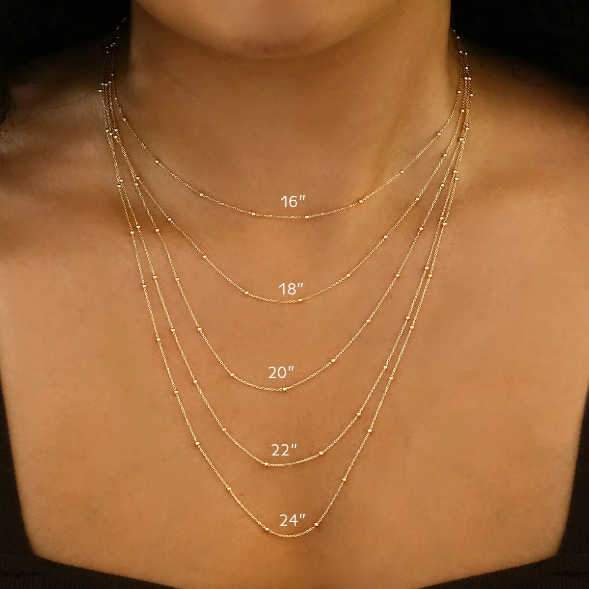 Soleil Collection Beaded Chain Necklace | 9K Solid White Gold