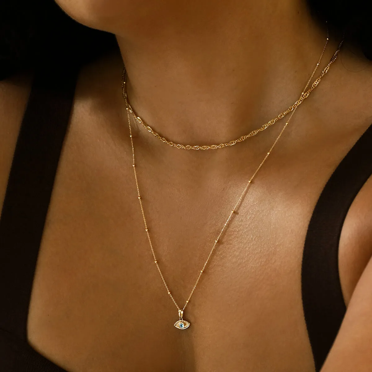 Soleil Collection Beaded Chain Necklace | 9K Solid Yellow Gold