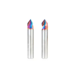 Solid Carbide V-Bit 60 Degree 3 Flute - 1/4 in Cutting x 1/4 in Shank - Pack of 2