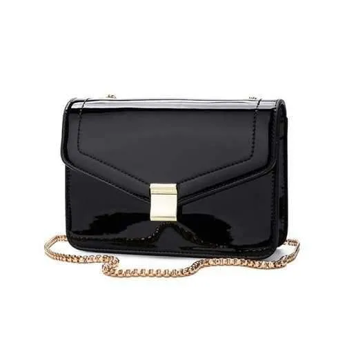 Solid Minimalist Crossbody Bag with Chain - Black