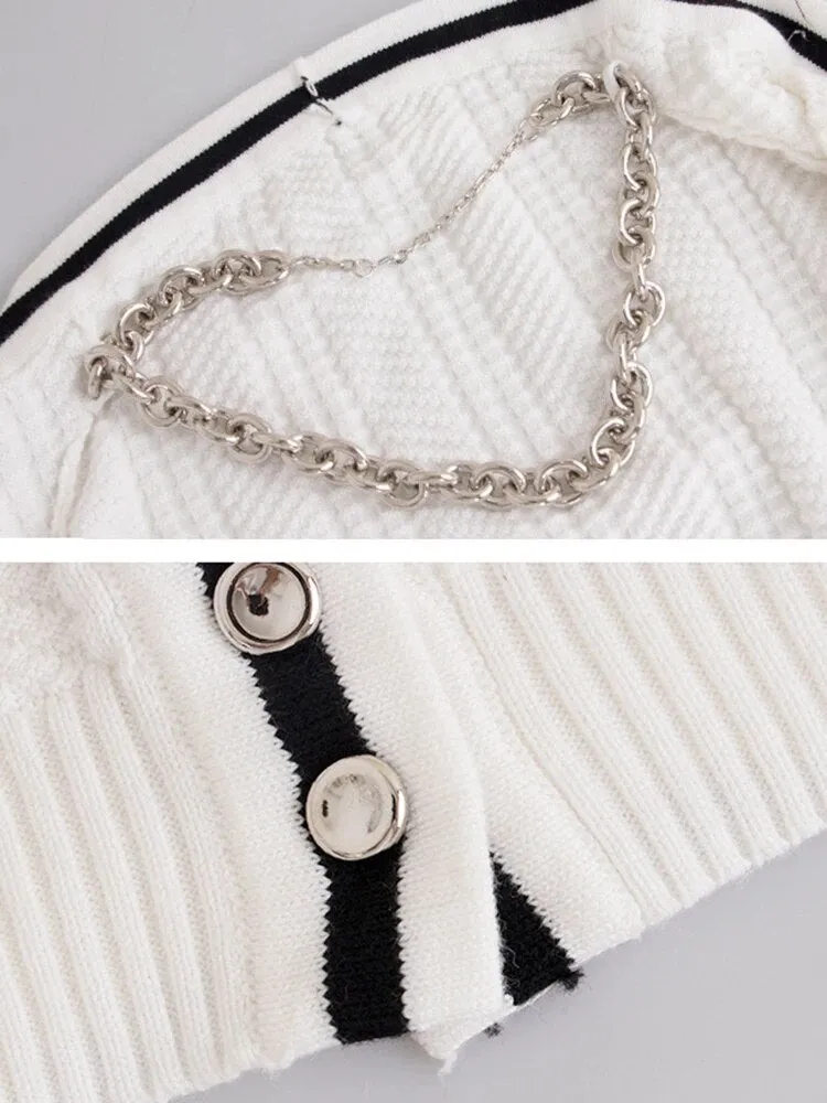 Solid Patchwork Single Button Knitting Sweaters For Women V Neck Long Sleeves Slimming Sweater Female Fashion