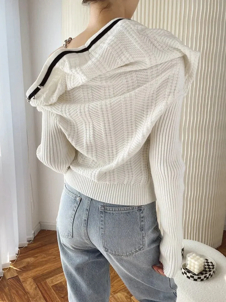 Solid Patchwork Single Button Knitting Sweaters For Women V Neck Long Sleeves Slimming Sweater Female Fashion