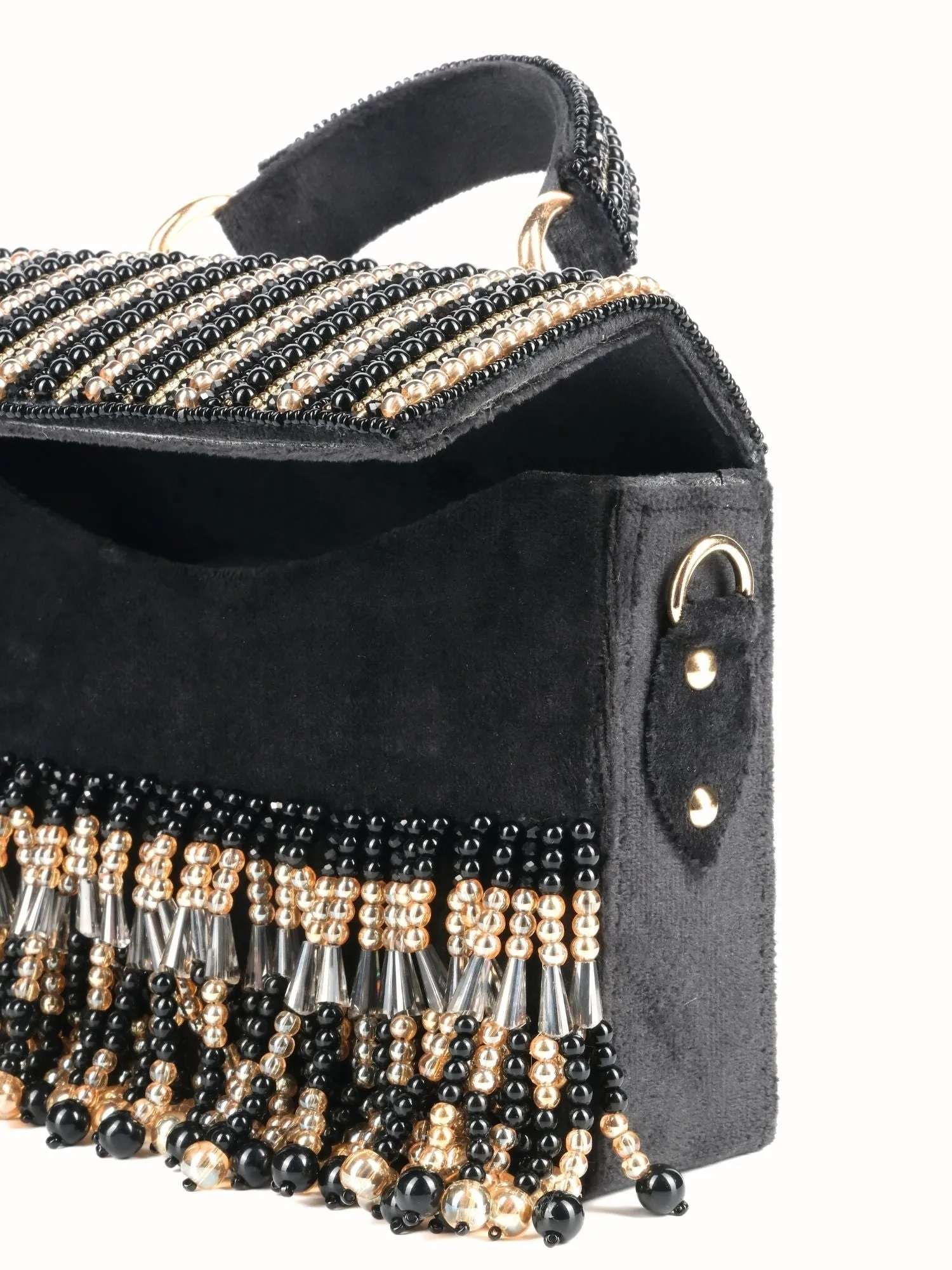 Symphony Black Suede Embellished Box Bag