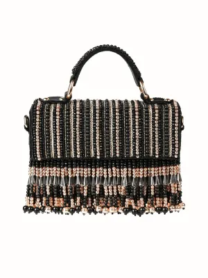 Symphony Black Suede Embellished Box Bag