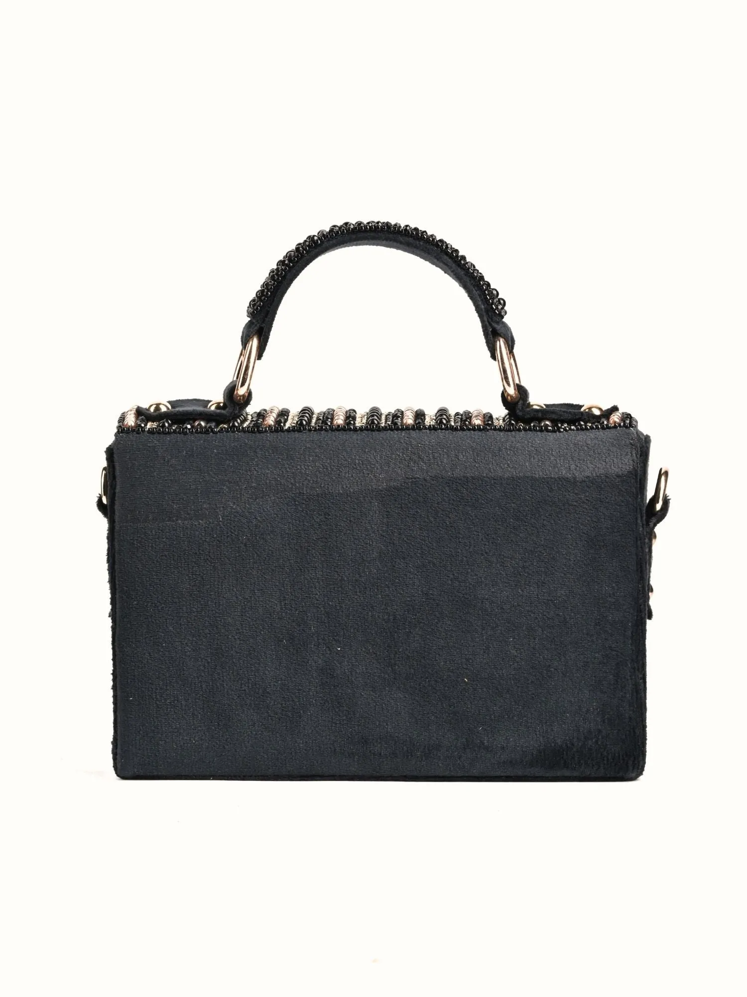 Symphony Black Suede Embellished Box Bag