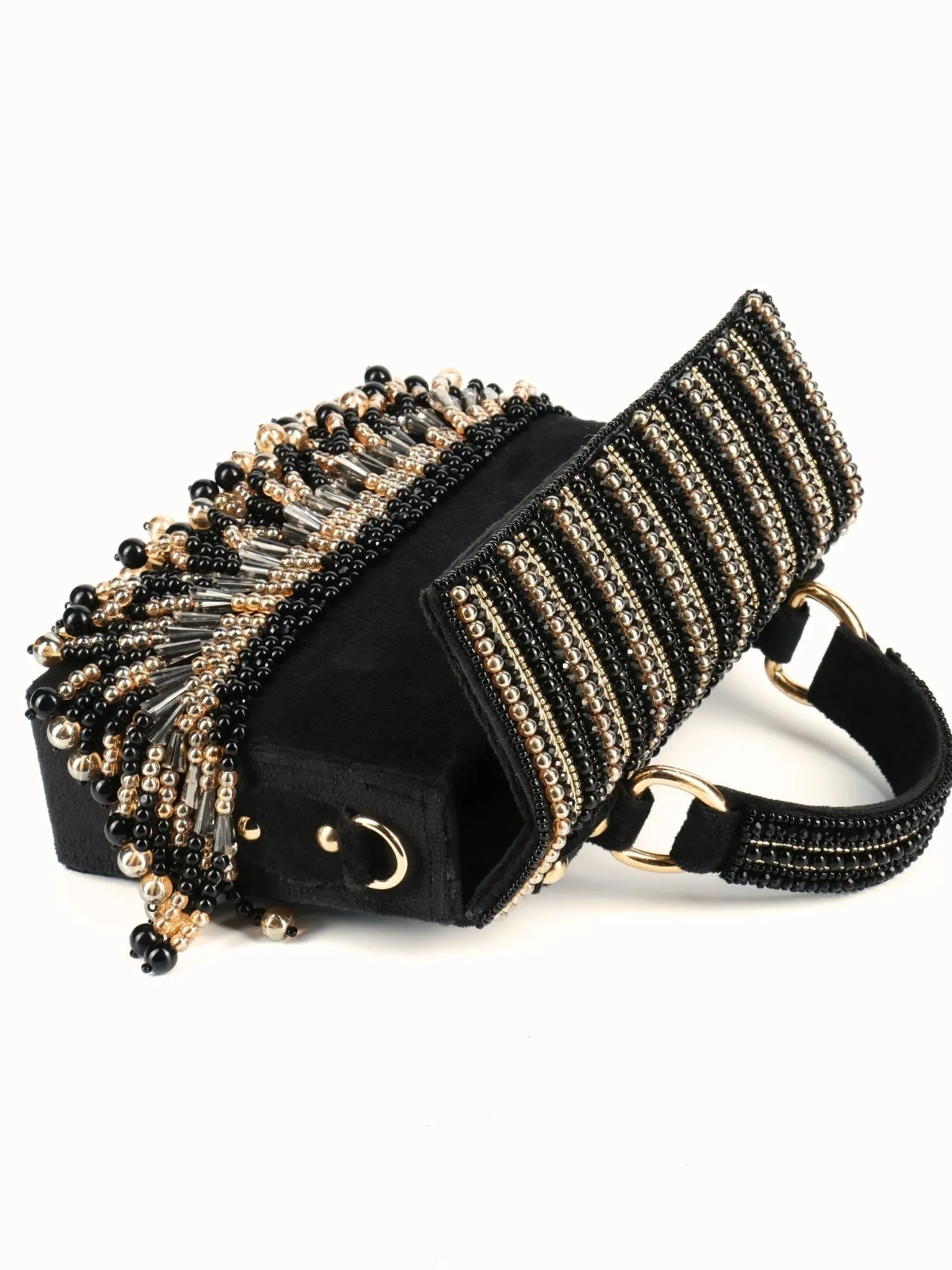 Symphony Black Suede Embellished Box Bag