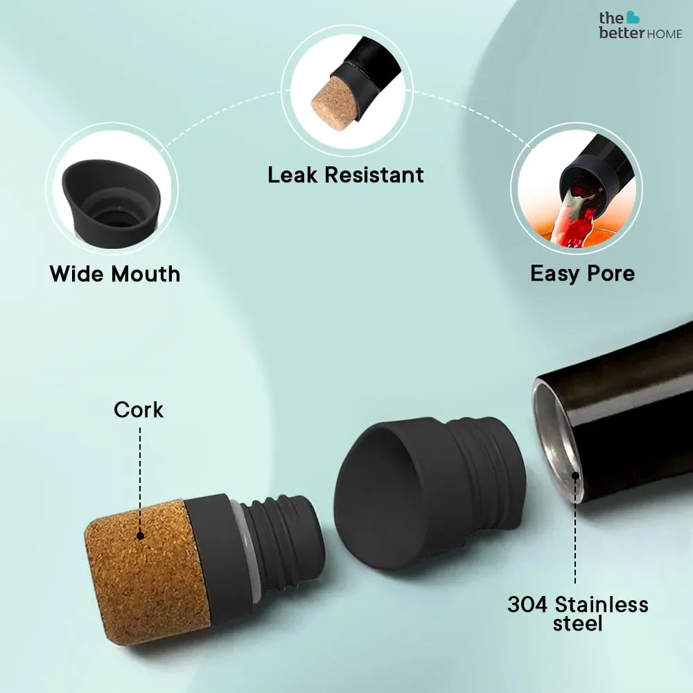 The Better Home Insulated Stainless Steel Water Bottle with Cork Cap | 18 Hours Insulation | Pack of 100-750ml Each | Hot Cold Water for Office School Gym | Leak Proof & BPA Free | Black Colour