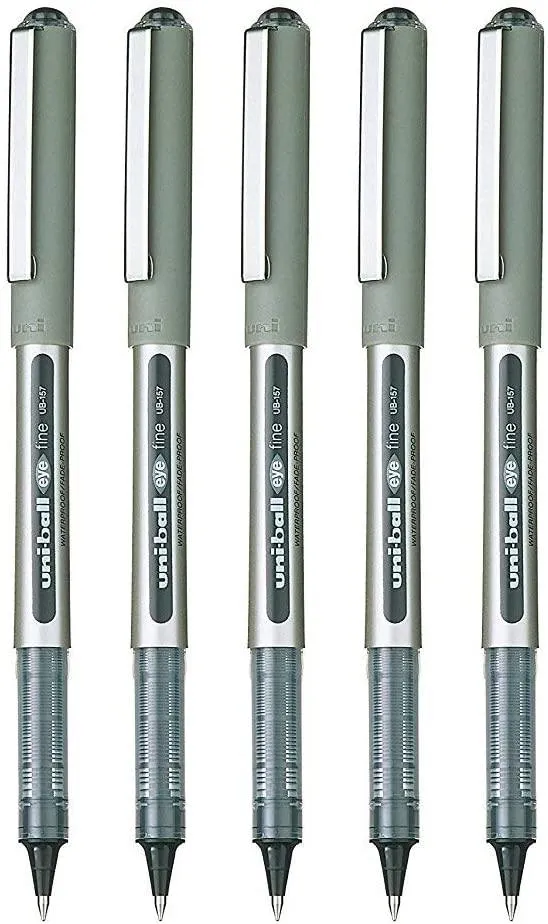 Uni-ball 157 Black Medium Nib Eye Fine Roller ball Pen - Black Pack 12