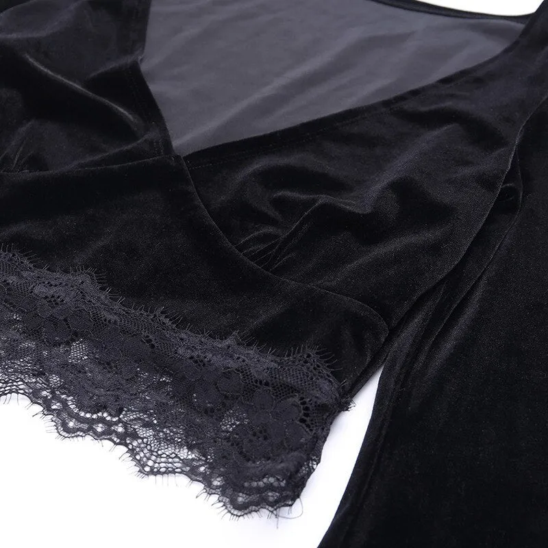 Velvet Lace Insert Crop Top