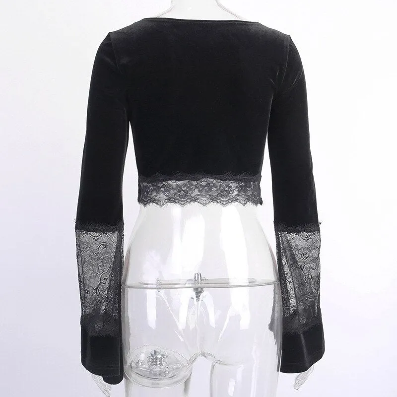 Velvet Lace Insert Crop Top