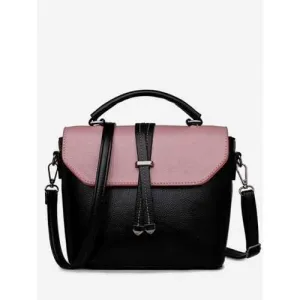Vintage PU Leather Color Block Crossbody Bag - Black