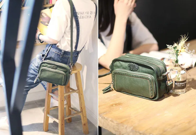 Vintage Womens Cowhide Leather Crossbody Purse Black Shoulder Purse For Women
