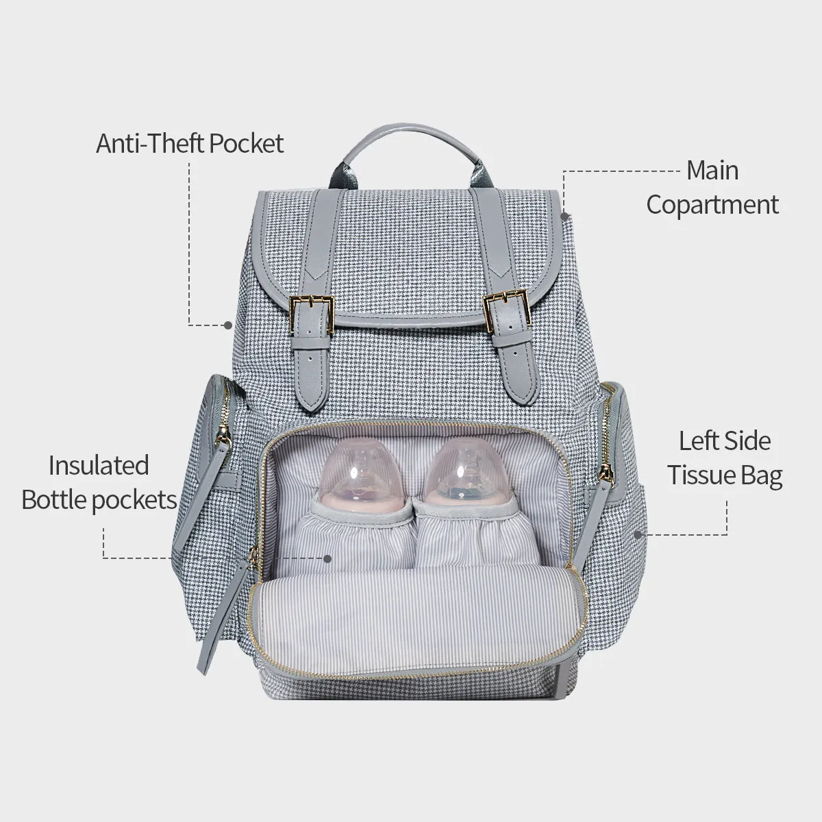 Water Resistant Tweed Diaper Bag