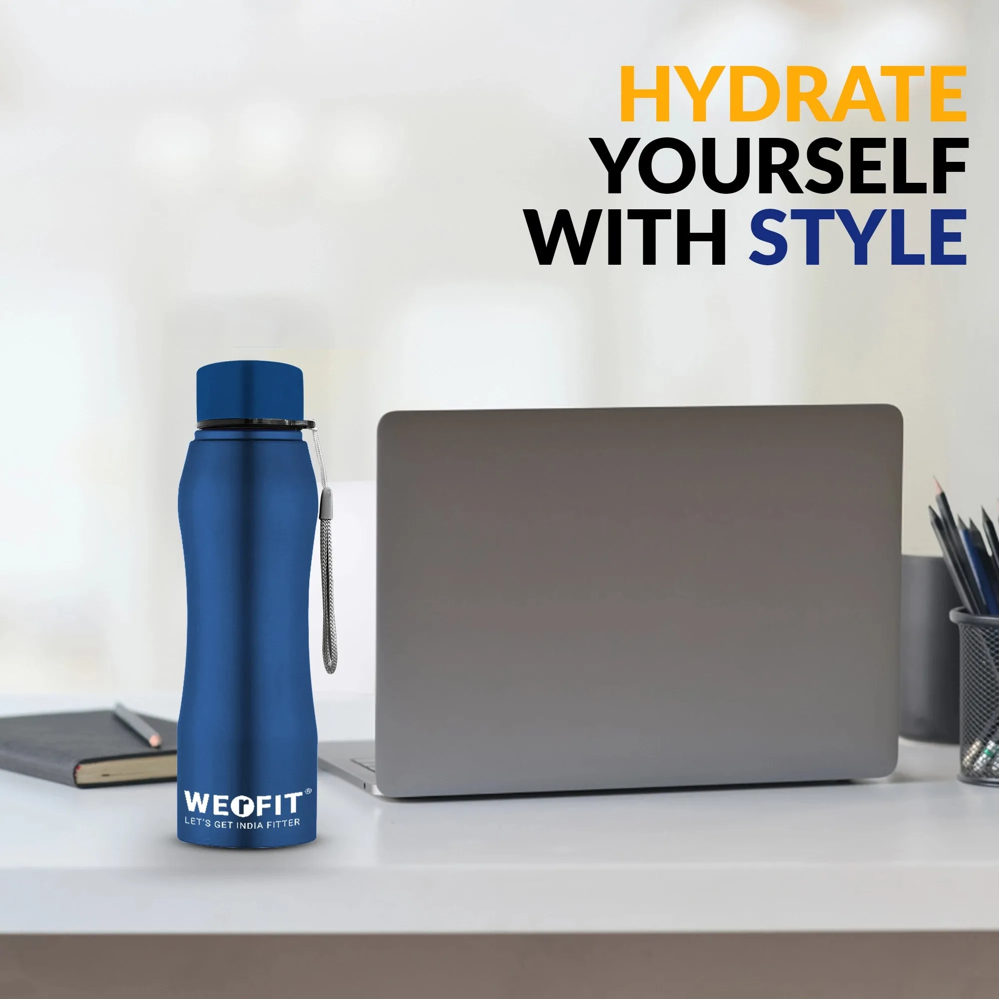 WErFIT Stainless Steel Water Bottle for Gym Park Cycling Yoga Office School Sports 900 ml Shaker  (Pack of 1, Blue, Steel)
