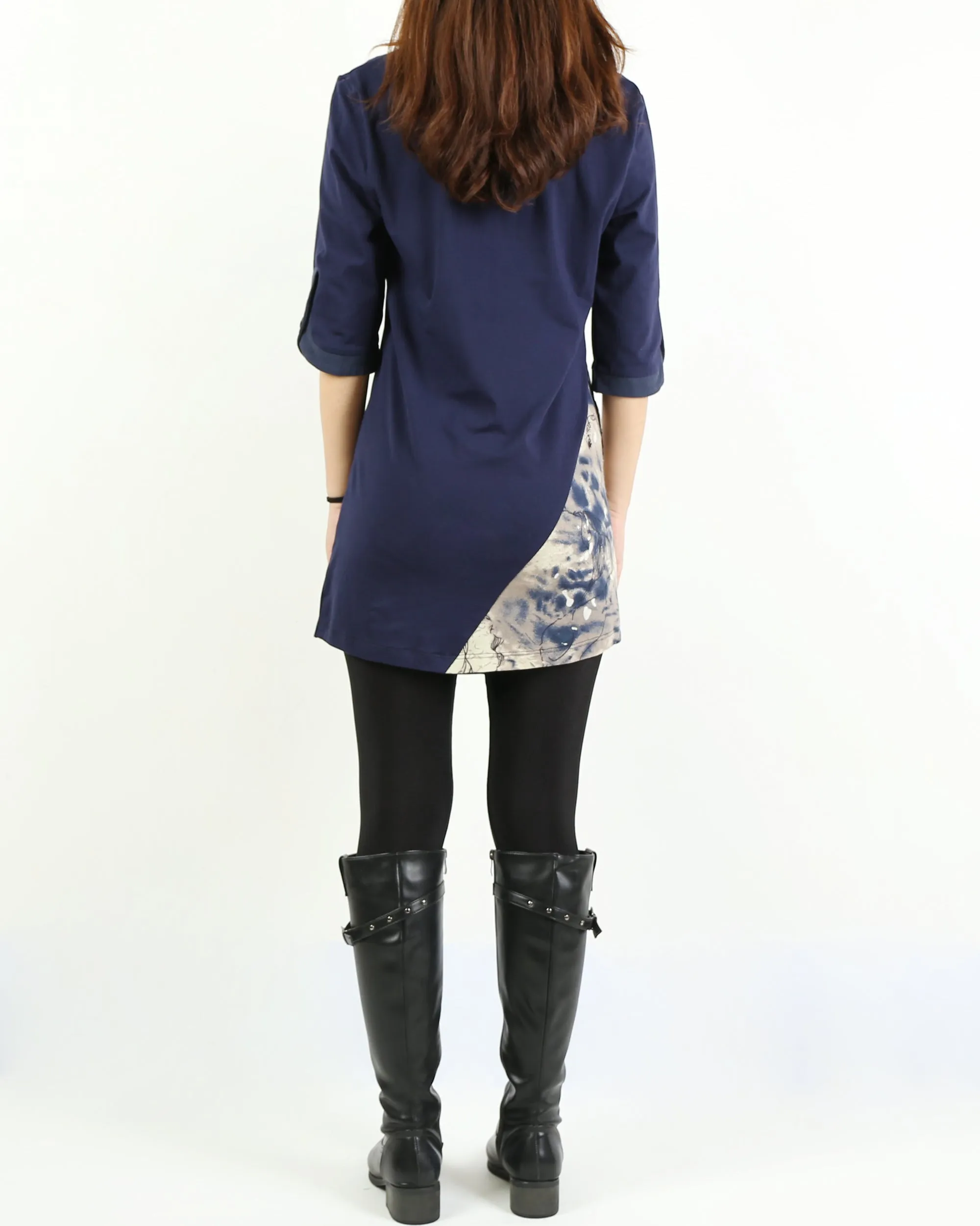 Women's 3/4 sleeve tunic dress/cotton tunic top/Off White t-shirt/ oversize top/customized asymmetrical top (Y5119)