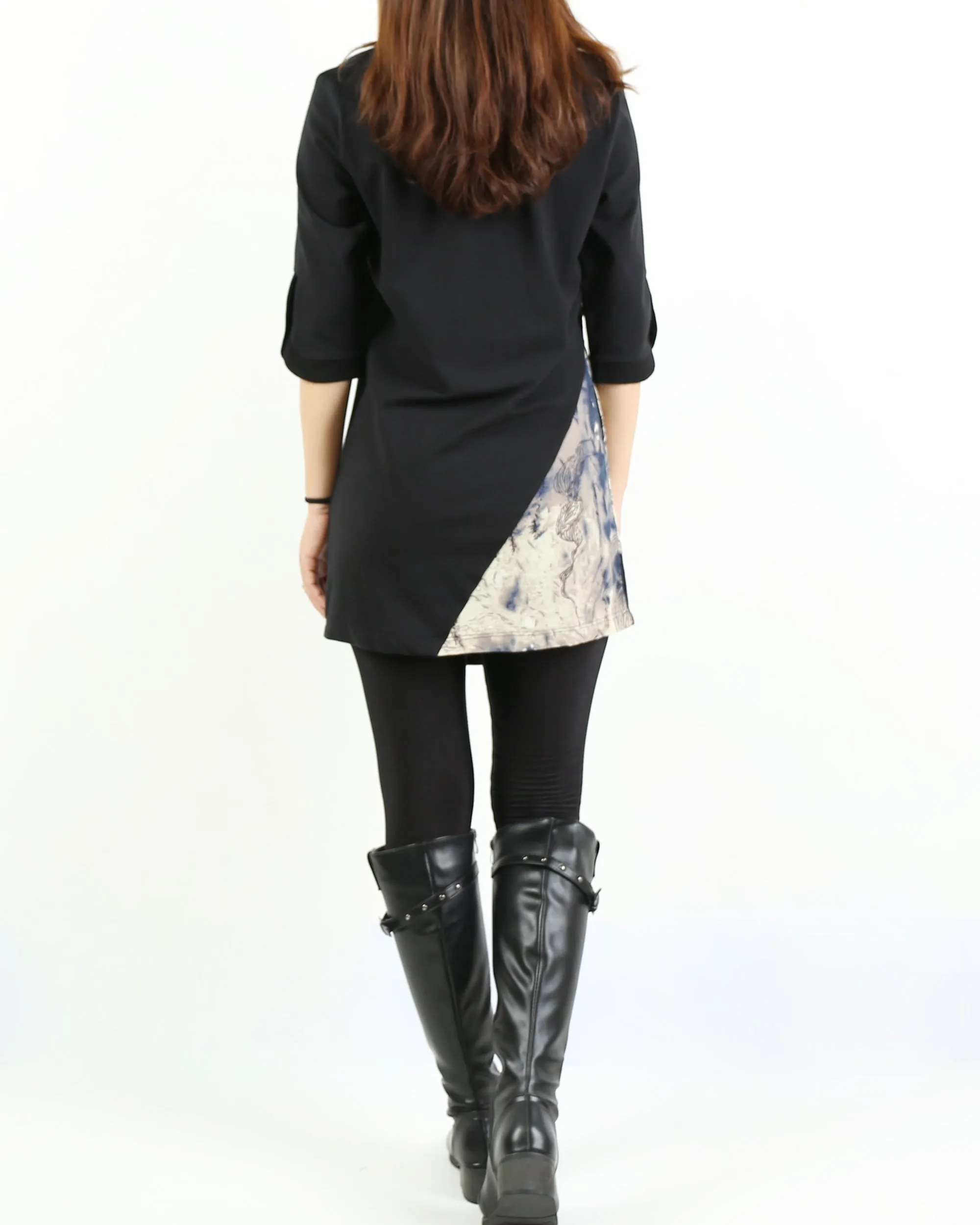 Women's 3/4 sleeve tunic dress/cotton tunic top/Off White t-shirt/ oversize top/customized asymmetrical top (Y5119)