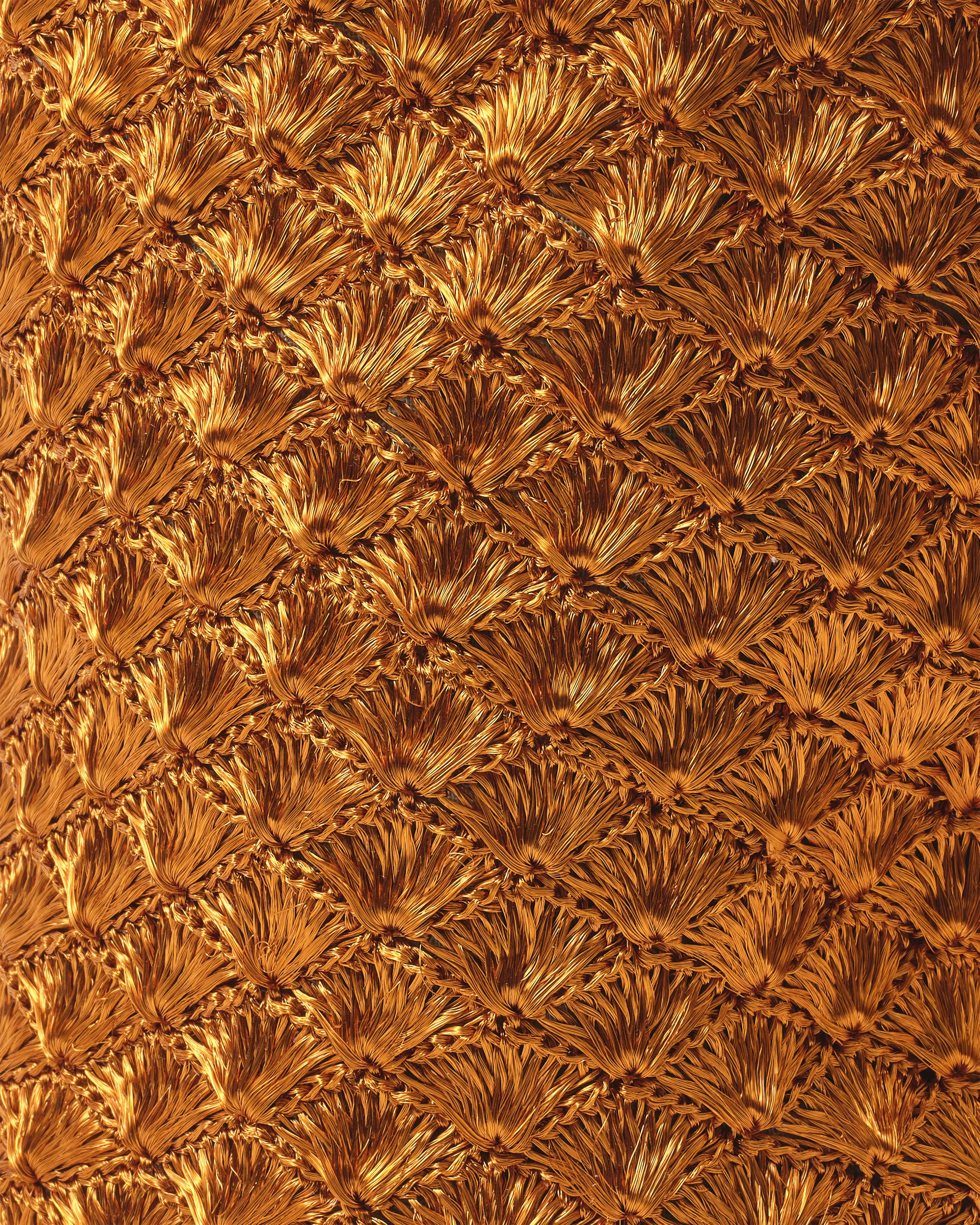 Woven Verdi Seashell Cross Body Bag in Metal Threads, Copper