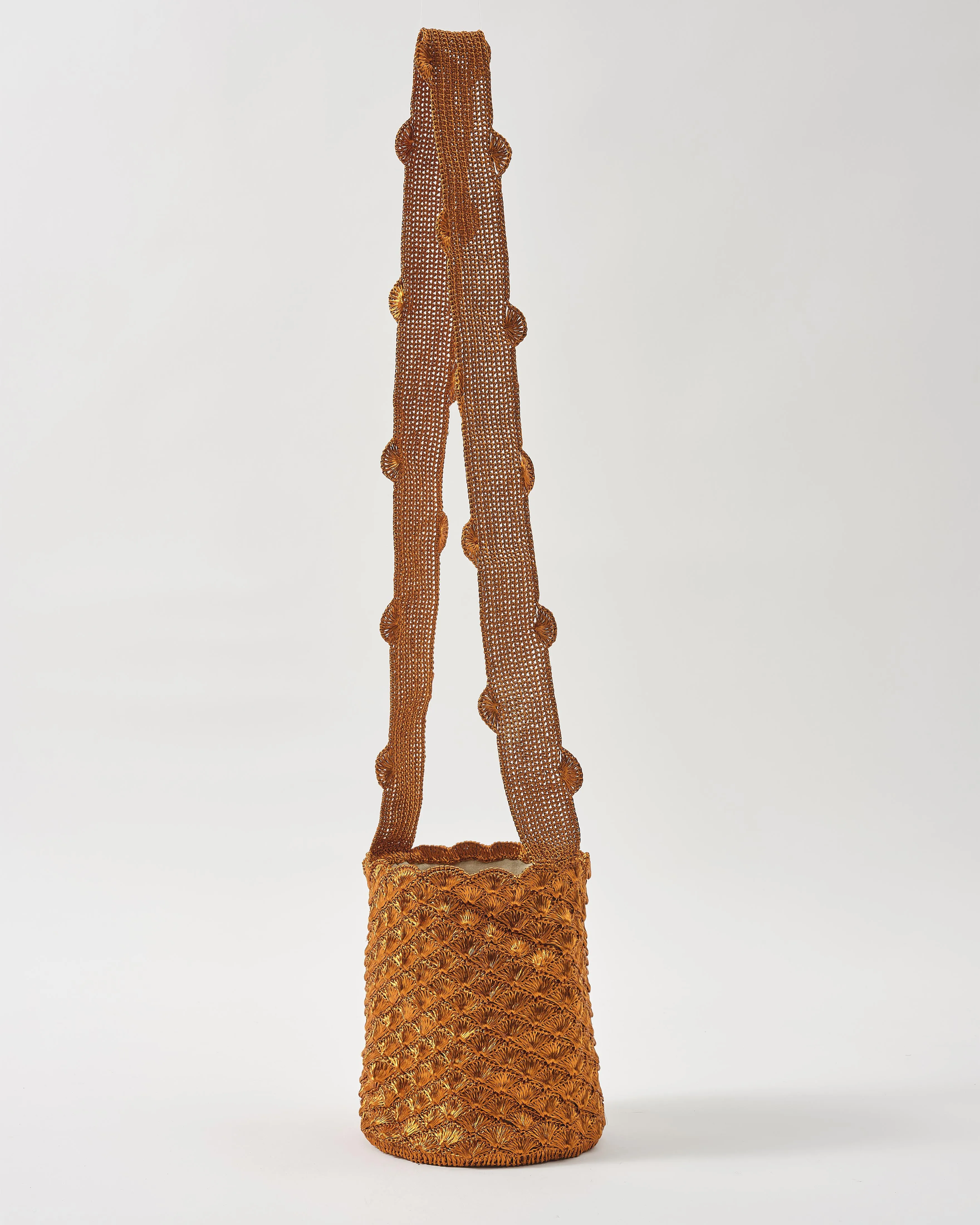 Woven Verdi Seashell Cross Body Bag in Metal Threads, Copper
